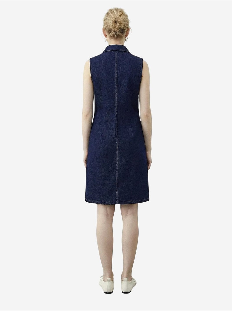 Robe midi en denim avec col chemise et poche lucci Bleu marine - Kiabi