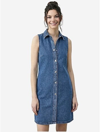 Robe midi en denim avec col chemise et poche lucci