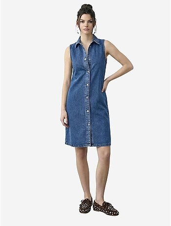 Robe midi en denim avec col chemise et poche lucci