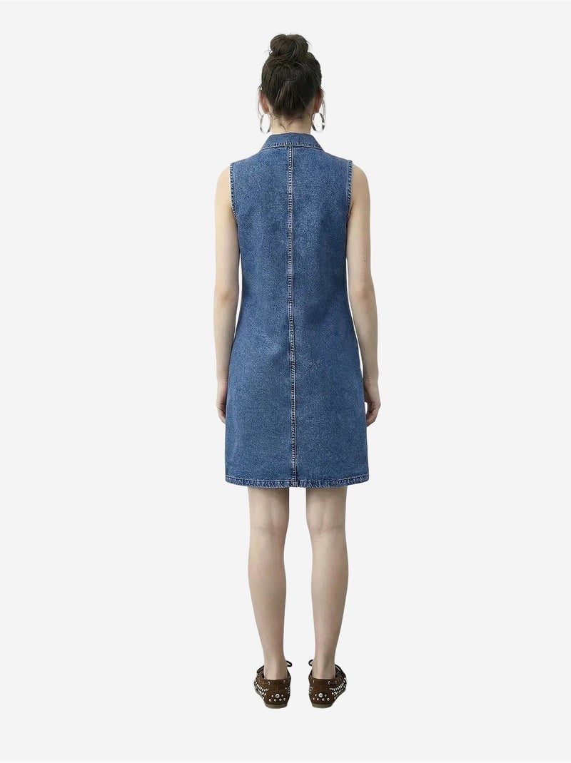 Robe midi en denim avec col chemise et poche lucci Bleu saphir - Kiabi