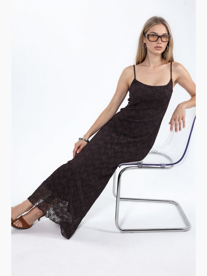 Robe midi en dentelle à bretelles hiccup Marron foncé - Kiabi