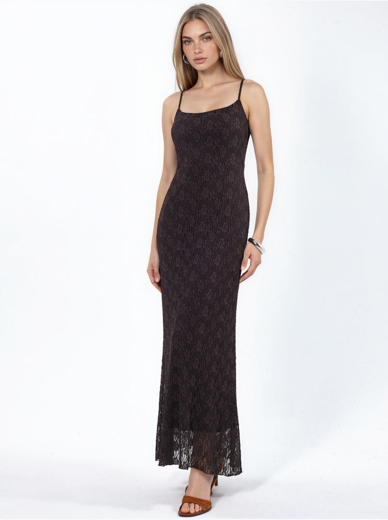 Robe midi en dentelle à bretelles Marron foncé - Kiabi