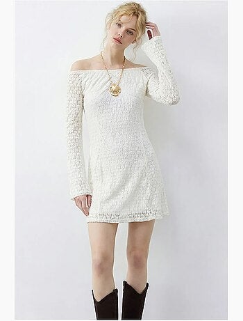 Robe midi en dentelle à col bateau lucci