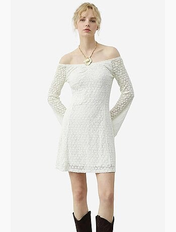 Robe midi en dentelle à col bateau lucci
