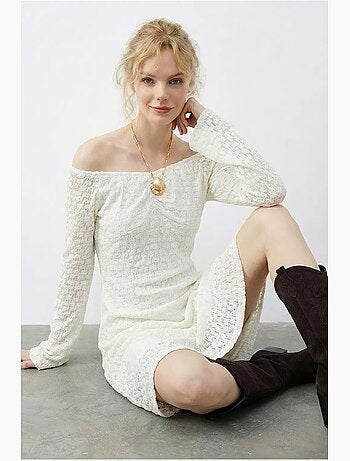 Robe midi en dentelle à col bateau lucci