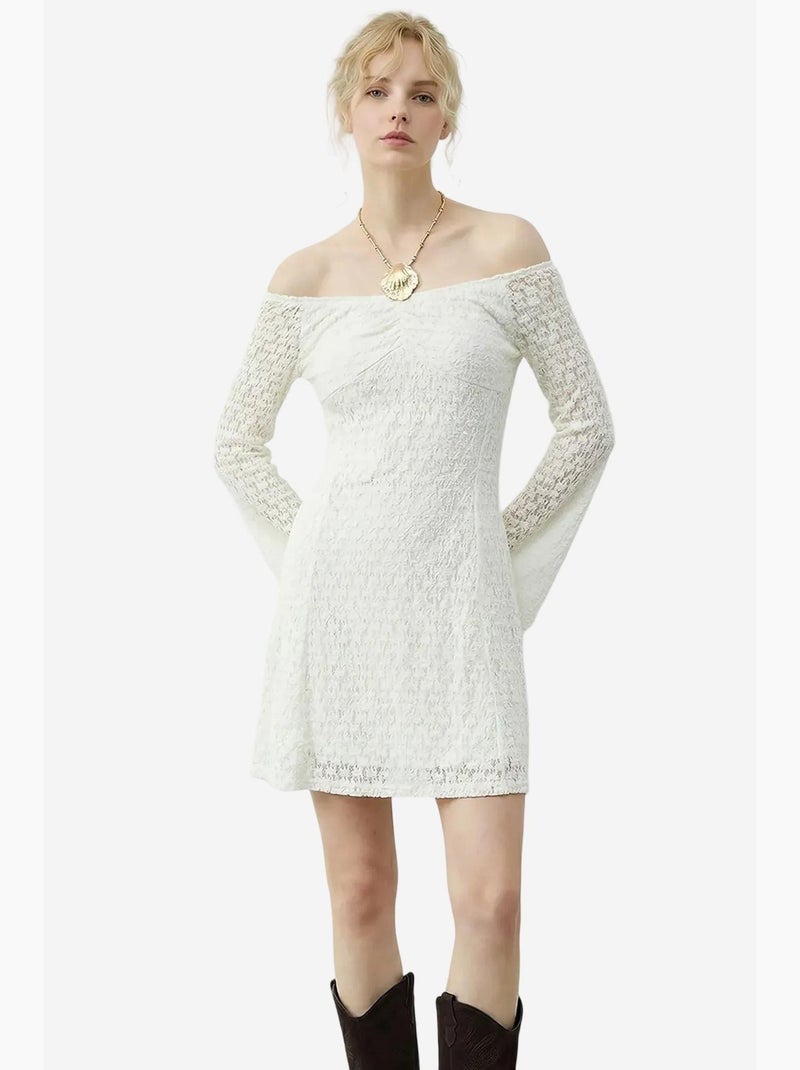 Robe midi en dentelle à col bateau lucci Blanc - Kiabi
