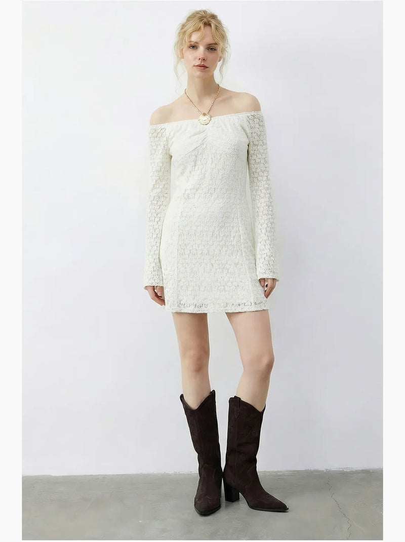 Robe midi en dentelle à col bateau lucci Blanc - Kiabi
