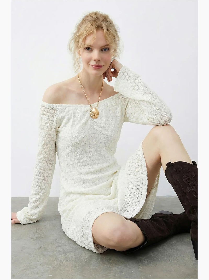 Robe midi en dentelle à col bateau lucci Blanc - Kiabi