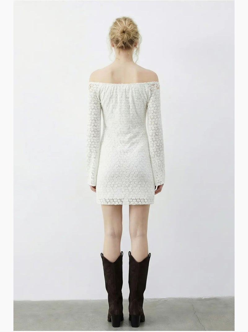 Robe midi en dentelle à col bateau lucci Blanc - Kiabi