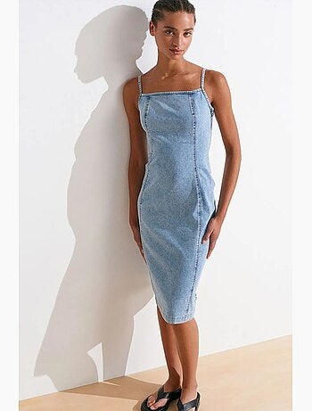 Robe midi en jean ajustée col carré dilvin