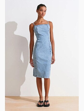 Robe midi en jean ajustée col carré dilvin