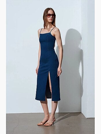 Robe midi en jean ajustée sans manches dilvin