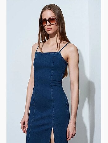 Robe midi en jean ajustée sans manches dilvin