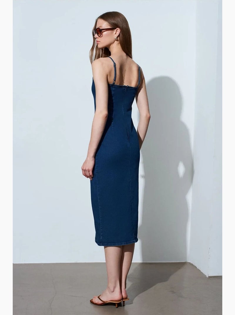 Robe midi en jean ajustée sans manches dilvin Bleu outremer - Kiabi
