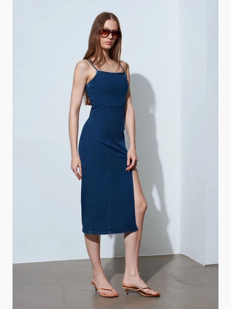 Robe midi en jean ajustée sans manches dilvin Bleu outremer - Kiabi