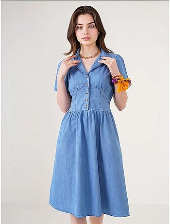 Robe midi en jean avec col chemise et fermeture à boutons bdart
