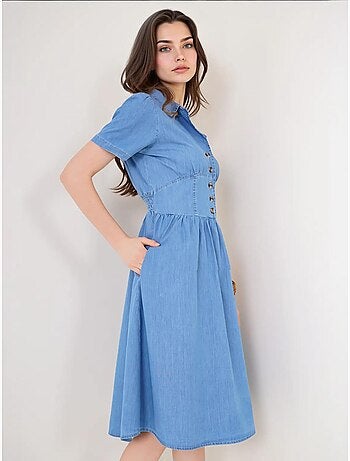Robe midi en jean avec col chemise et fermeture à boutons bdart