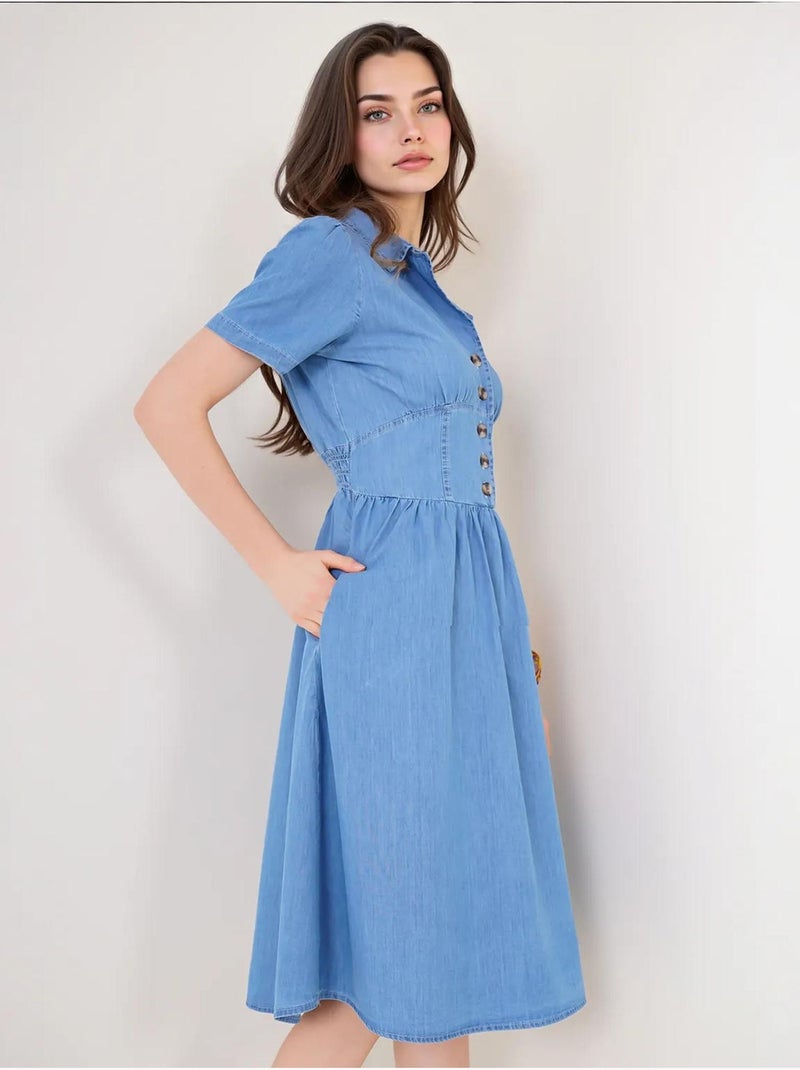 Robe midi en jean avec col chemise et fermeture à boutons bdart Bleu clair - Kiabi