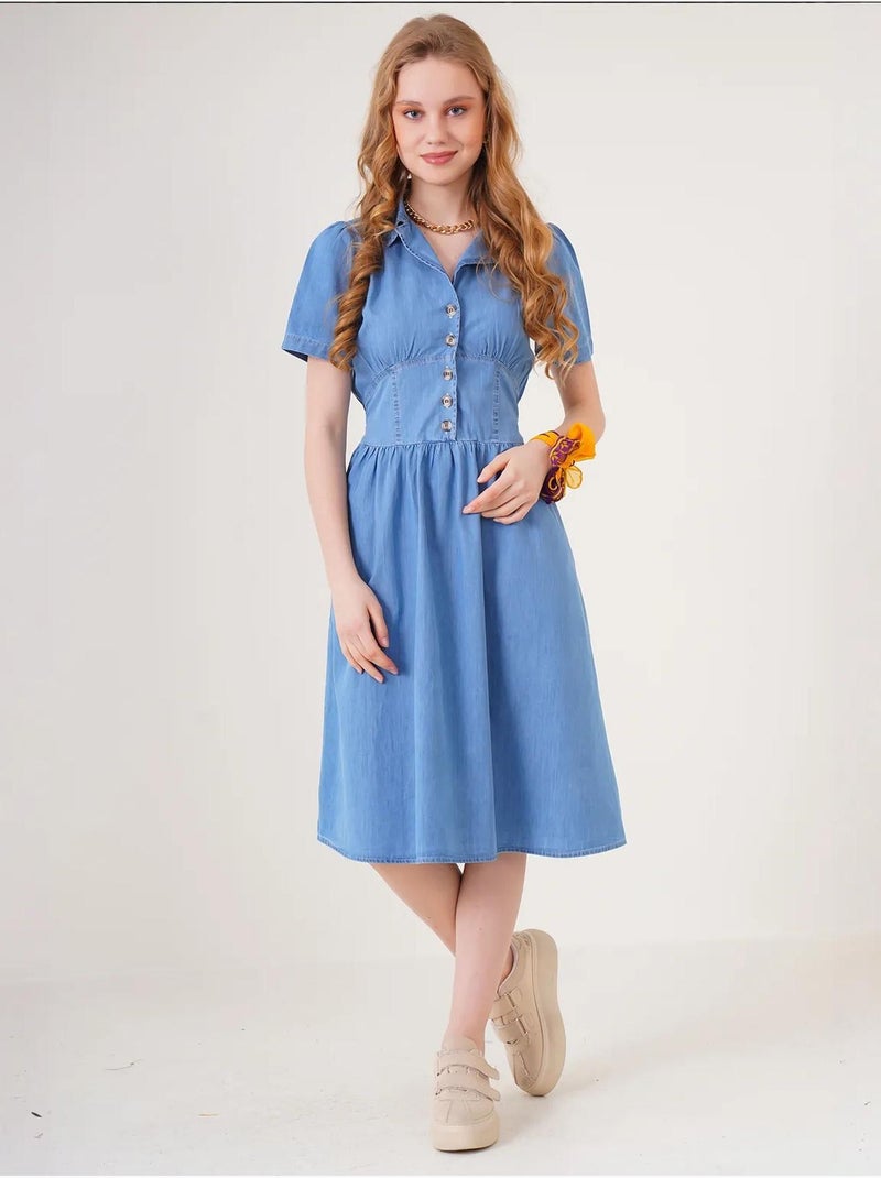 Robe midi en jean avec col chemise et fermeture à boutons bdart Bleu clair - Kiabi