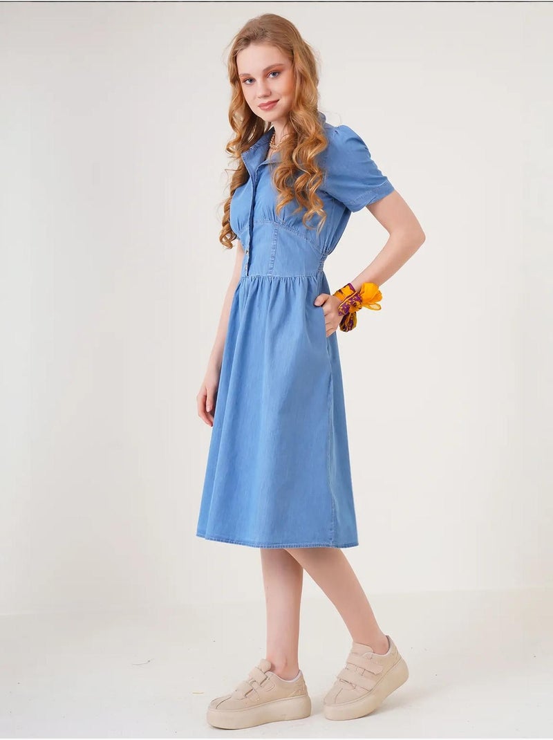 Robe midi en jean avec col chemise et fermeture à boutons bdart Bleu clair - Kiabi