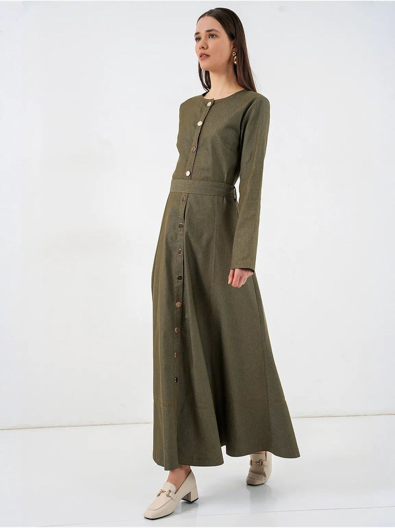 Robe midi en jean ceinturée bdart Kaki - Kiabi
