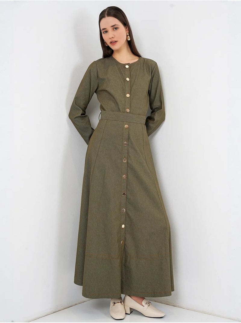 Robe midi en jean ceinturée bdart Kaki - Kiabi