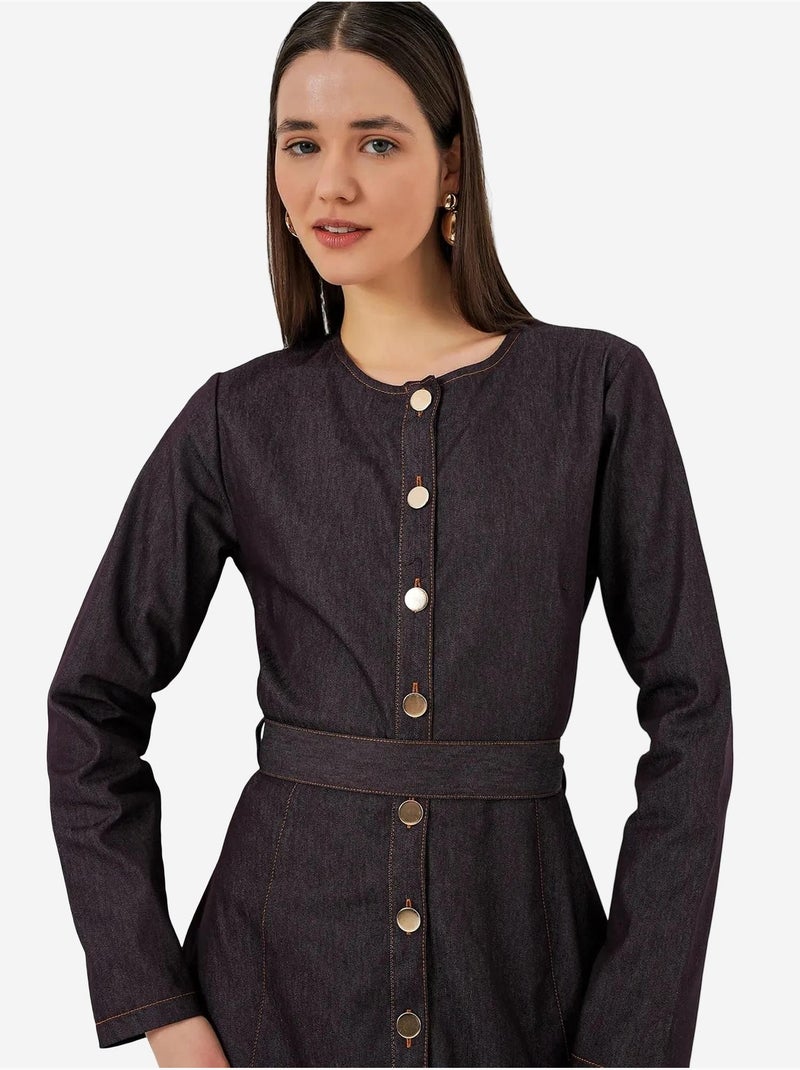 Robe midi en jean ceinturée bdart Marron chocolat - Kiabi