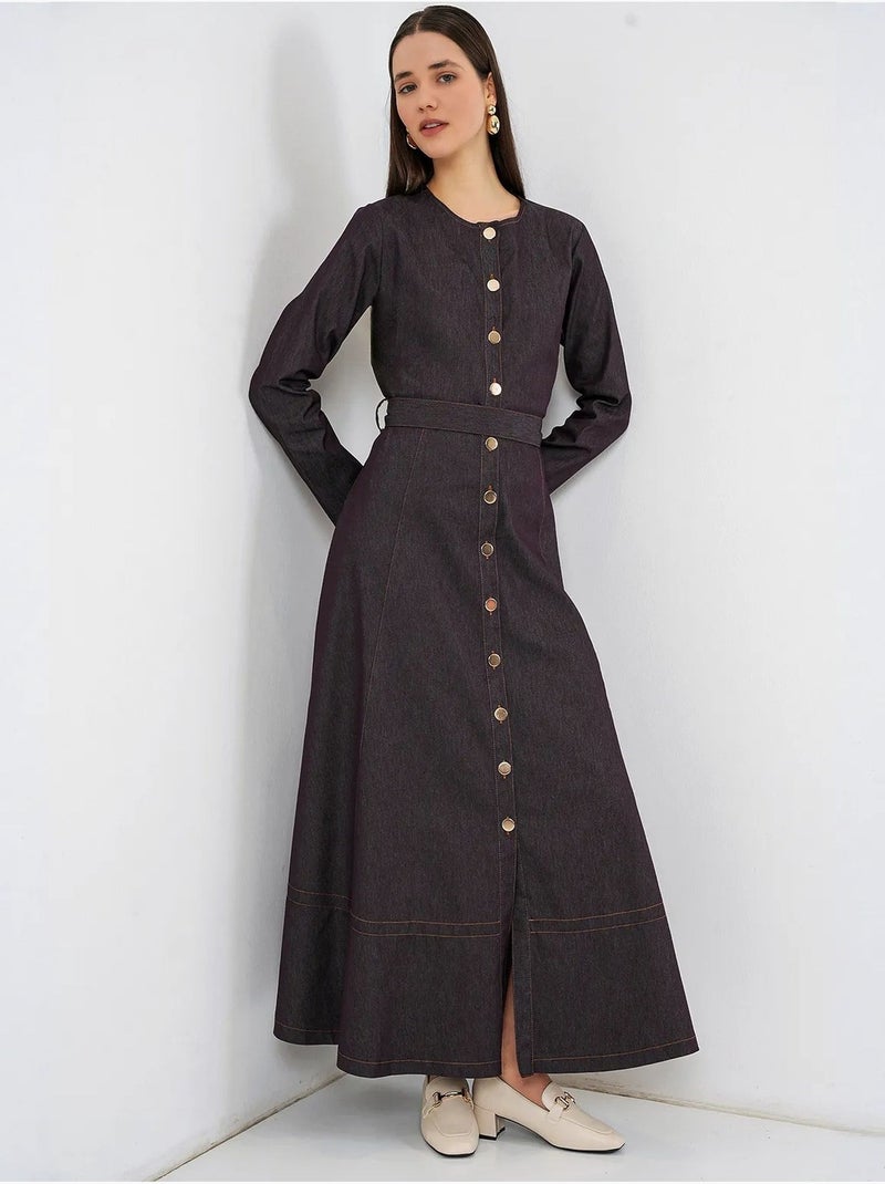 Robe midi en jean ceinturée bdart Marron chocolat - Kiabi