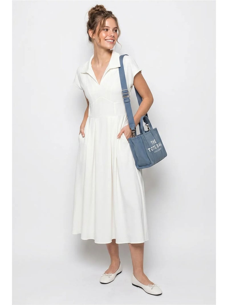 Robe midi en jersey coupe trapèze avec col polo lucci Blanc cassé - Kiabi