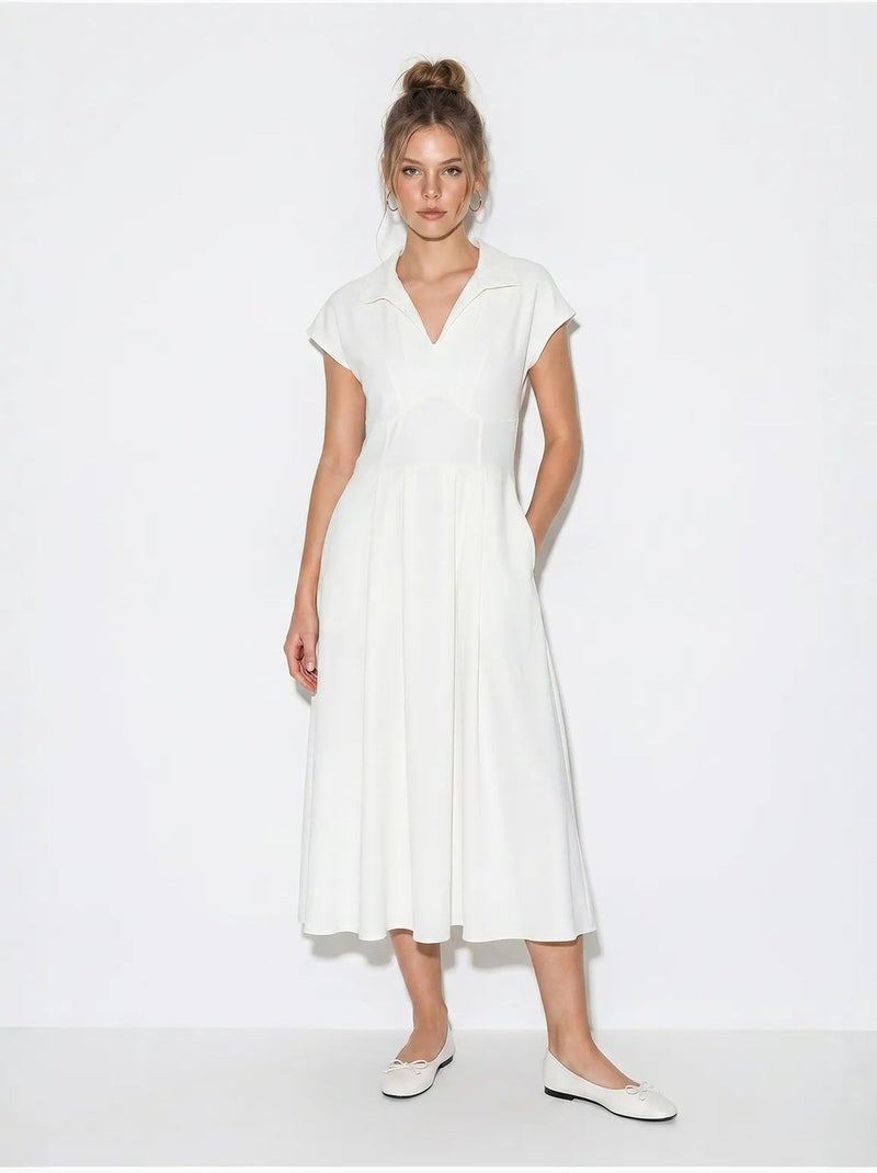 Robe midi en jersey coupe trapèze avec col polo lucci Blanc cassé - Kiabi
