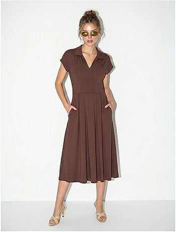 Robe midi en jersey coupe trapèze avec col polo lucci