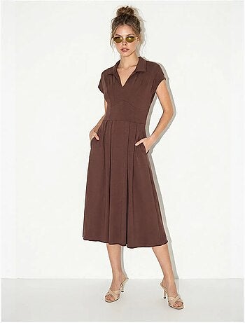 Robe midi en jersey coupe trapèze avec col polo lucci
