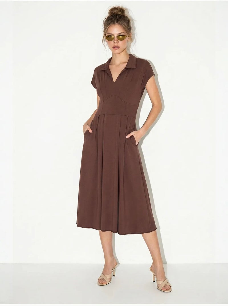 Robe midi en jersey coupe trapèze avec col polo lucci Marron - Kiabi