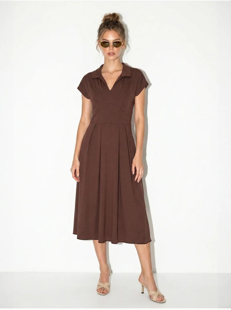 Robe midi en jersey coupe trapèze avec col polo lucci Marron - Kiabi