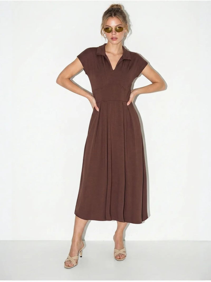 Robe midi en jersey coupe trapèze avec col polo lucci Marron - Kiabi