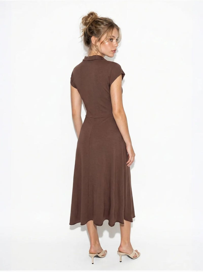 Robe midi en jersey coupe trapèze avec col polo lucci Marron - Kiabi
