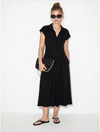 Robe midi en jersey coupe trapèze avec col polo lucci