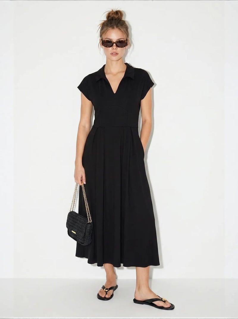 Robe midi en jersey coupe trapèze avec col polo lucci Noir - Kiabi