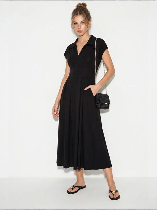 Robe midi en jersey coupe trapèze avec col polo lucci - Kiabi Robe midi en jersey coupe trapèze avec col polo lucci - Kiabi