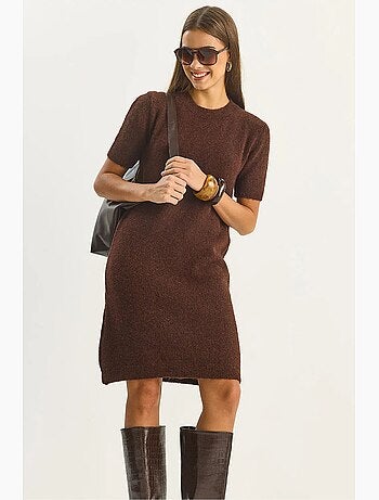Robe midi en maille côtelée à col rond lucci