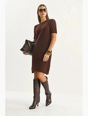 Robe midi en maille côtelée à col rond lucci