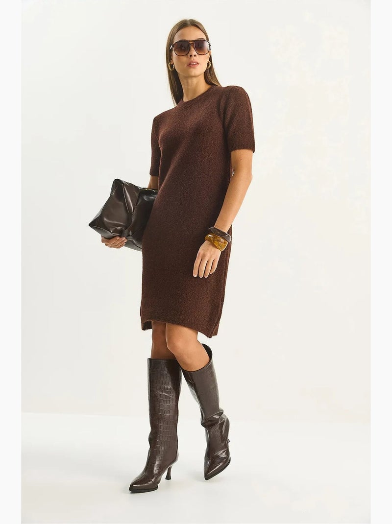 Robe midi en maille côtelée à col rond lucci Marron foncé - Kiabi