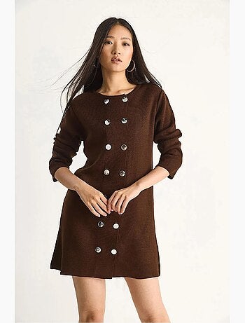 Robe midi en maille côtelée avec fermeture boutonnée lucci