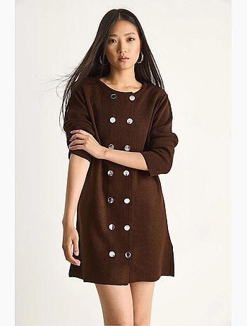 Robe midi en maille côtelée avec fermeture boutonnée lucci