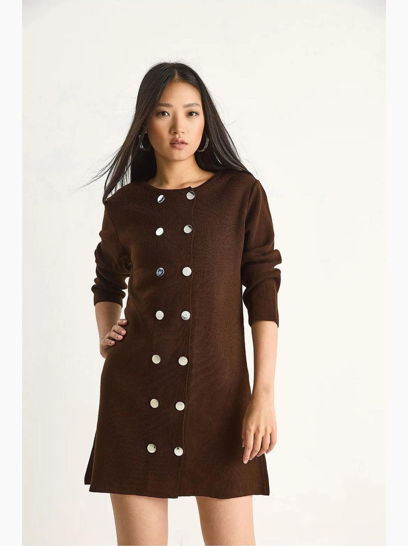 Robe midi en maille côtelée avec fermeture boutonnée lucci Marron chocolat - Kiabi