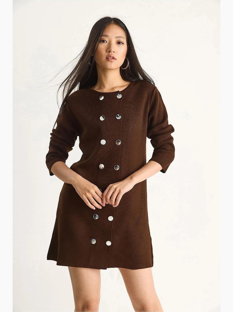 Robe midi en maille côtelée avec fermeture boutonnée lucci Marron chocolat - Kiabi