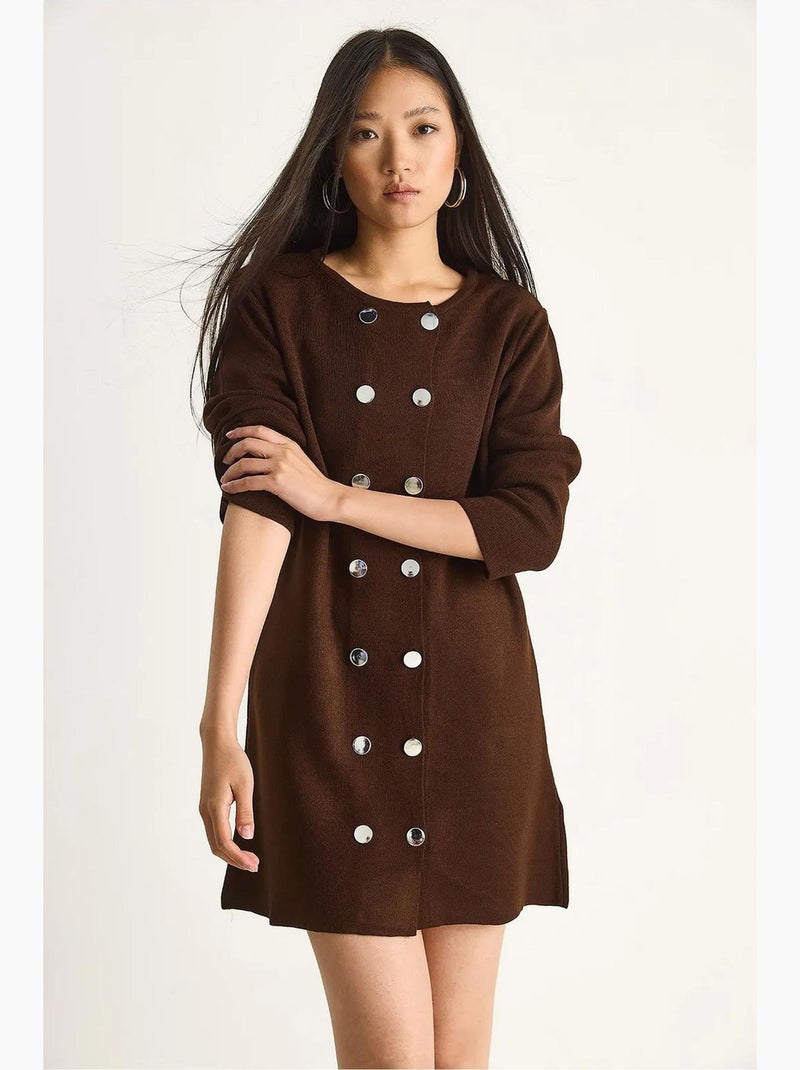 Robe midi en maille côtelée avec fermeture boutonnée lucci Marron chocolat - Kiabi