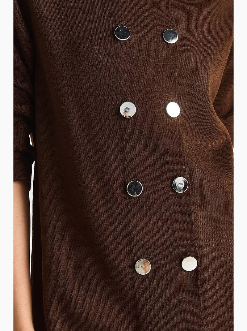 Robe midi en maille côtelée avec fermeture boutonnée lucci Marron chocolat - Kiabi