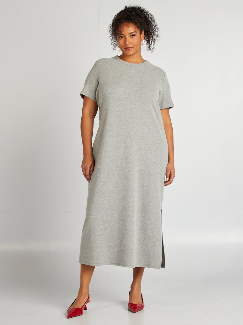 Robe midi en maille côtelée Gris - Kiabi