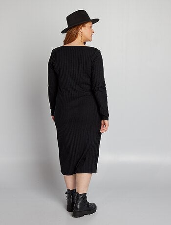 Robe Pull Femme Kiabi Taille 34/36 - Noire, Manches Courtes, Col V - Idéale Automne/hiver